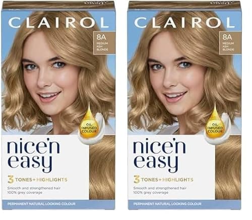 Image of Clairol Nice'n Easy Crème Permanent Hair Dye, 8A Medium Ash Blonde (Pack of 2)