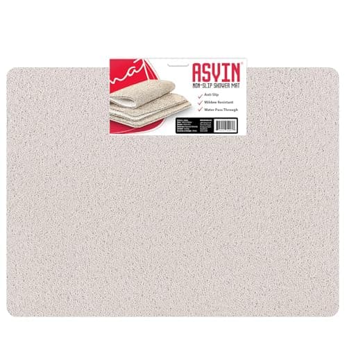 Image of Asvin Large Non Slip Shower Mat & Bath Mat 60x80cm White, Anti Mould Loofah for Walk-in Showers & Wet Rooms. OEKO-TEX 100 Certified, Phthalate Free, Machine Washable, Safe for Elderly Kids Pets