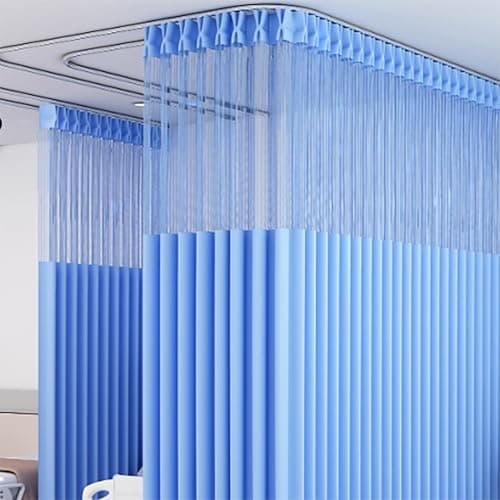 Image of Inherent Flame Retardant Hospital Curtain,Medical Privacy Room Divider Cubicle Curtains,with Mesh Top,High Weave and High Density,Fireproof, for Hospital, Medical Clinic(Blue,Medium)