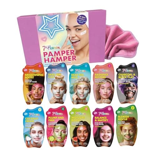 Image of 7th Heaven Luxury Pamper Hamper - 10 Face Masks & Spatula - Beauty Gift Set for Women - Skincare Set with Peel-Off, Clay & Hydrating Masks - Spa Experience at Home Skin Care