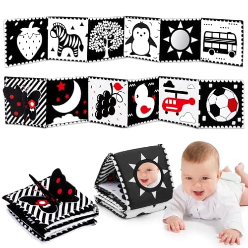 Image of Lypsochaat Black and White Baby Toys 0 3 6 Months, High Contrast Baby Toys 0-3 0-6 Months, Baby Soft Cloth Book Newborn Sensory Toys 0-6 Months Tummy Time Mirror, Newborn Gifts