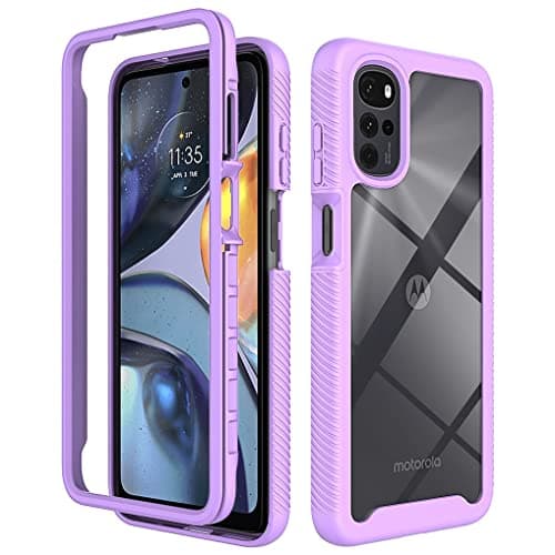 Image of SEAHAI Clear Case for Motorola Moto E32 / Moto E32S, Military Grade Full Body Rugged Armor Case Cover, Heavy Duty Dropproof Shockproof Case - Light purple