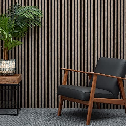 Image of MCW Acoustic Slat Wall Panel - Decorative & Sound Absorbing Wooden Slatted 3D Feature Wall Pannelling - Living Room Bedroom Interior Easy Installation - 2400mm x 600mm Walnut Dark Oak