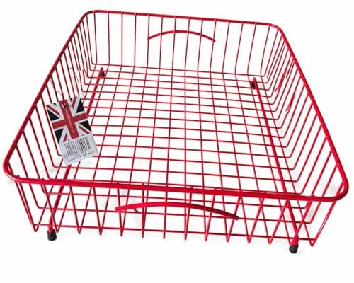Image of Delfinware Large Belfast Sink Basket Drainer 45.5 x 36.7 x 13cm– Made in UK – Heavy Duty Steel Wire – Rubber Feet – Sink & Worktop Use – White, Black, Grey or Red (Red)