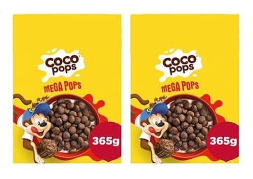 Image of Coco Pops Mega Pops Chocolate Breakfast Cereal, High in Fibre, Vegetarian, 365g,Pack Of 2