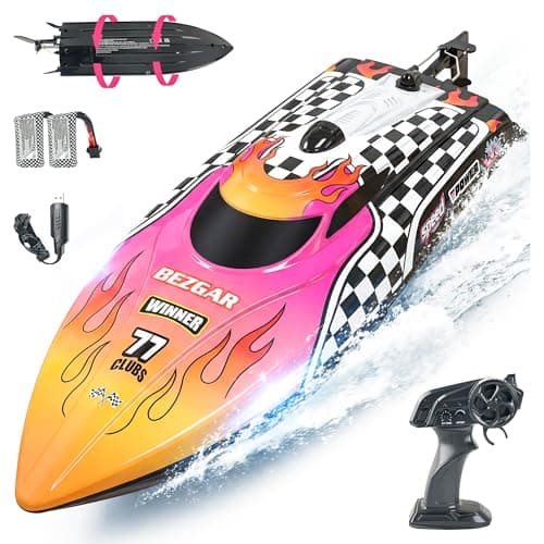 Image of BEZGAR RC Boats - Remote Control Boat for Kids and Adults, 2.4GHz LED Light Boats with 700mAh Rechargeable Battery, Fast Racing RC Boat for Lakes & Pools, Toy for Birthday - TX136