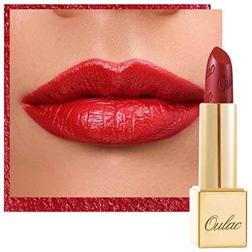 Image of OULAC Metallic Shine Glitter Lipstick, Red High Impact Lipcolor for Christmas, Lightweight Soft and Ultra Hydrating, Long Lasting, Vegan Full-Coverage Lip Color 4.3 g/0.15 Cherry Bomb(12)