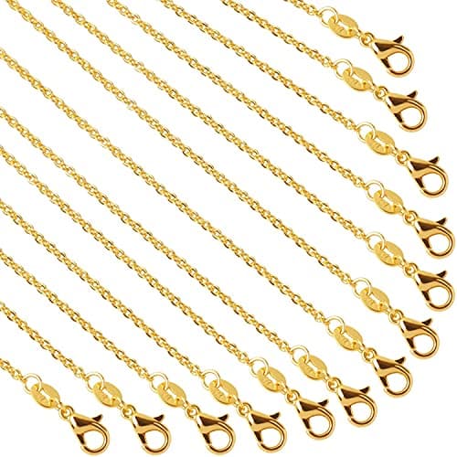 Image of SANNIX 50 Pack Gold Plated Necklace Chains Cable Chain Necklace Bulk for Jewelry Making Supplies, 20 Inches