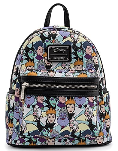 Image of Loungefly Disney Villains Mini-Backpack Handbag Maleficent Cruella Ursula Print