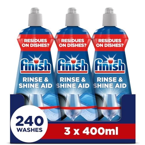 Image of Finish, Dishwasher Rinse Aid, Rinse & Shine Cleaner, 400ml (3 x 400ml, Total 1.2L), Ultimate Clean & Diamond Shine, Glass Protection, Spot Prevention, Better Drying vs Finish Detergent alone