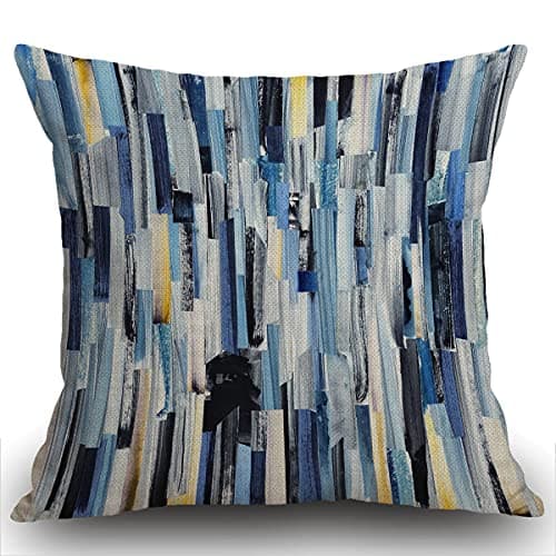 Image of Smooffly Cushion Covers 45 x 45 cm,Watercolor Geometric Multicolor Stripes and Teals Ink Texture Pillow cover Cotton and Linen Pillow case Cushion Cover for Sofa outdoor garden bed couch cushion