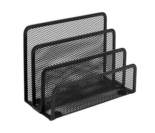 Image of OSCO Wire Mesh Letter Holder – 3-Slot Document Organiser & Mail Sorter for Desk, Envelopes & Paperwork, Compact Desktop File Storage – Black