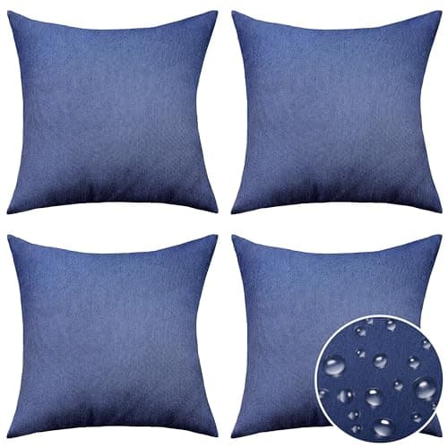 Image of Home Brilliant Navy Outdoor Cushion Covers Waterproof, Cushion Covers 45cm x 45cm for Sofa, Faux Linen Cushion Cover for Tent Balcony, Set of 4, 18 inch, 45 cm, Navy Blue