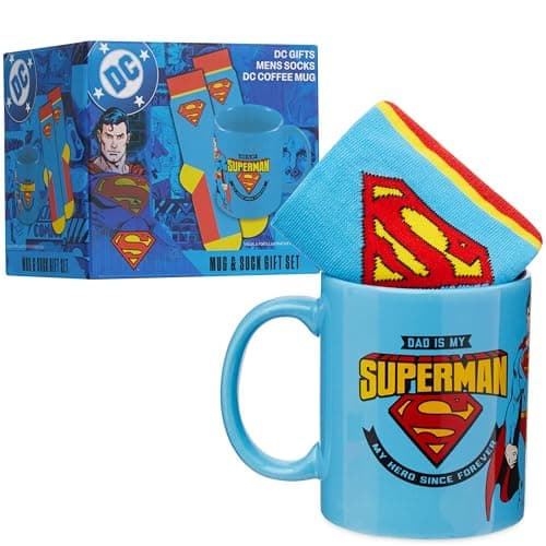 Image of Get Trend DC Comics Superman Mug & Socks Set for Men & Teens, 315ml/11oz Tea & Coffee Mug with Casual Calf Socks, Stocking Fillers Gifts for Him (Blue/Red Superman)