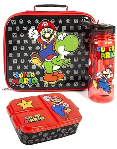 Image of Super Mario Yoshi Kids Lunch Box Set | BPA-Free Water Bottle 580ML, Snack Pot & School Food Bag | Durable Plastic Containers for Daily Packed Lunches & Picnics