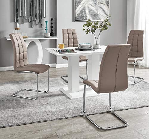 Image of Furniturebox UK Imperia Modern Stylish White High Gloss Dining Table And 4 Premium Murano Chrome Leather Dining Chairs Set (Dining Table + 4 Cappuccino Grey Murano Chairs)