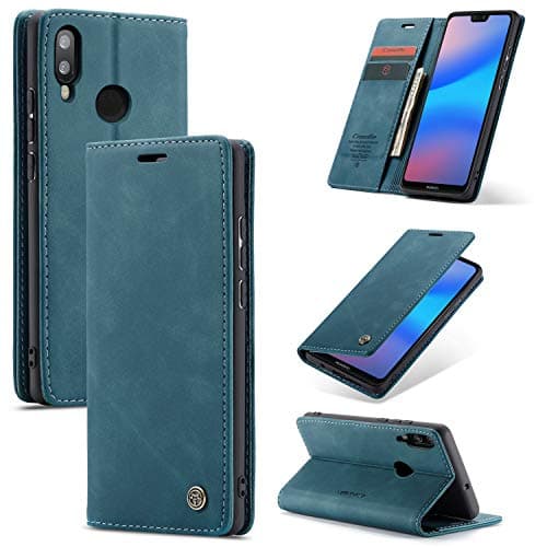 Image of Cracedily for Huawei P20 Lite Case, Wallet Case Flip Leather with Card Holder Magnetic Closure Shockproof Kickstand Protective Phone Cases Cover for Huawei P20 Lite,Blue-Green