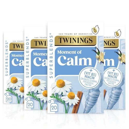 Image of Twinings Superblends Calm Tea - Spiced Camomile, Vanilla & Roasted Chicory Root Herbal Tea Infusion with Vitamin B3 (Niacin), 80 Biodegradable Tea Bags