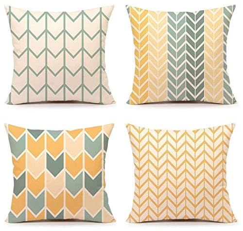 Image of TIDWIACE Set of 4 Yellow-Green Cushion Cover 45x45cm Outdoor Furniture Decorative - Throw Pillow case Linen for Home Office Sofa Bedroom Car Garden,Double-sided printing Invisible Zipper