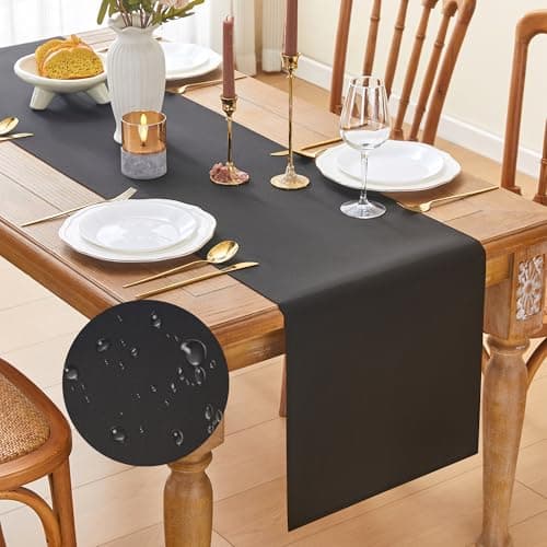 Image of MAIBAOTA Black Waterproof Small Coffee Table Runner 40 x 140 cm Machine Washable Table Runners for Kitchen Dining Table Decorations Spring Home Party Decor (16 x 55 inch)