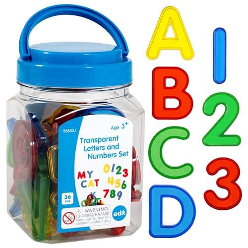 Image of edxeducation Transparent Letters and Numbers | Mini Jar | Colourful, Plastic Letters and Numbers | Learn A-Z and 1-9 | Sensory Play