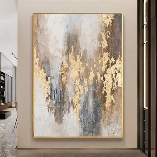 Image of HOLEILUCK Large Gold Foil Decor Abstract Wall Art Framed Painting Big Wall Art On Canvas Artwork For Home Decor 50x83cm/20x33inch With-Golden-Frame