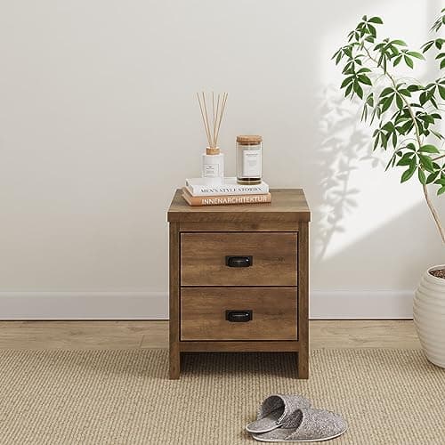 Image of GFW Boston Bedside Cabinet 2 Drawers Storage Shelf Side Cabinet End Table Knotty Oak