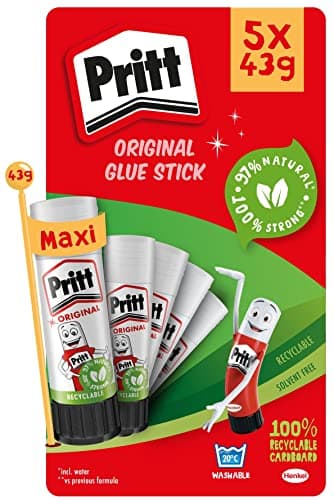 Image of Pritt Glue Stick, (Pack of 5 x 43g) Safe & Child-Friendly Craft Glue for Arts & Crafts Activities, Strong-Hold adhesive for School & Office Supplies, Pritt Stick