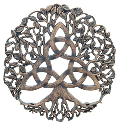 Image of Top Brass Trinity Knot Tree of Life Wall Plaque Decorative Spiritual Celtic Garden Art Sculpture