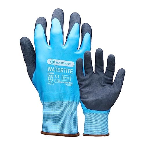 Image of Blackrock Watertite Waterproof Gloves, Work Gloves Men Women Unisex, Protective, Latex Wet Weather Grip, Gardening, Elasticated, Dextrous, Heavy Duty, Car Washing, Bricklaying, Thick, Size 10/XL
