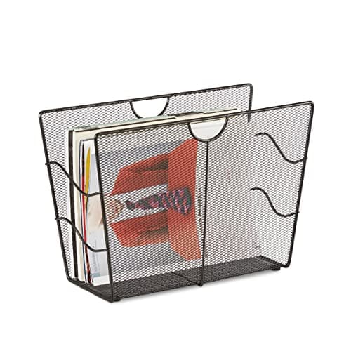 Image of Relaxdays Mesh Newspaper Stand, Metal Newspaper Bin, Freestanding Rack, HWD 27 x 39 x 17 cm, Black