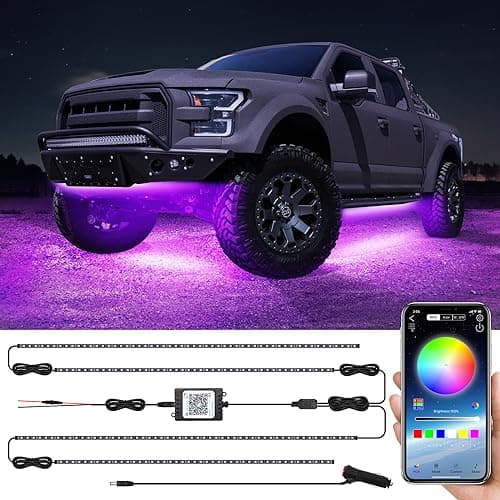 Image of Exterior Car Underglow LED Strip Lights, Universal RGB Neon Accent Lights with Music Mode, Multicolor Waterproof Underbody Led Strip Lights Kit (RGB-2x47inch+2x31inch)