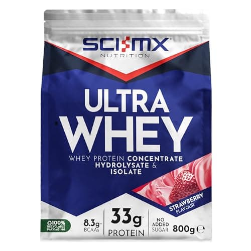 Image of SCI-MX Ultra Whey Protein Muscle Building & Recovery Protein Powder With Naturally Occurring Glutamine & Amino Acids - Strawberry Flavour - 800G - 18 SERVINGS