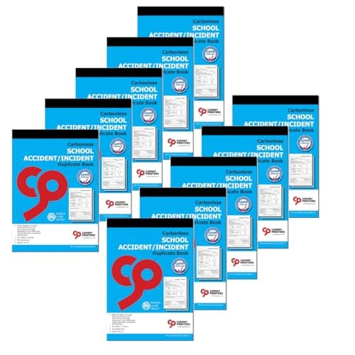 Image of Cherry Printers | Carbonless NCR | School Accident/Incident | Duplicate Book | for Pupils | GDPR Compliant | A5 (148 x 210 millimetres) | Loose Leaf Writing Shield | 50 Sets per Book | **10 Pack**