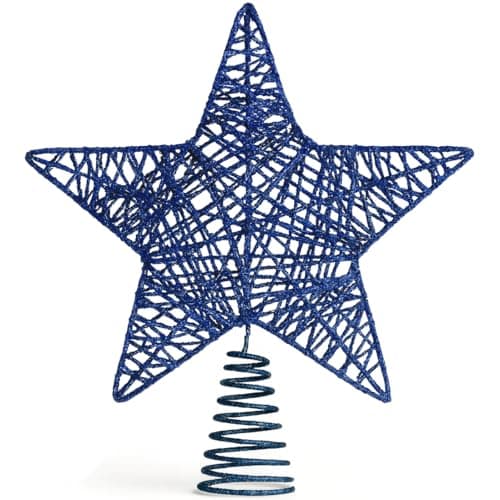 Image of Christmas Tree Topper Decoration Christmas Tree Star Decorations Navy Blue Glitter Star for Xmas Tree Festive Decs