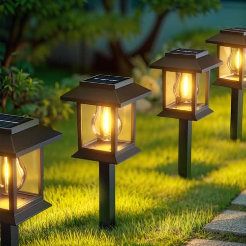 Image of GLOBAL GOLDEN Solar Lights Outdoor Garden, 6 Pack Stake Waterproof Solar Garden Lights Pathway Lighting Outdoor for Patio Pathway Lawn Yard Decoration (6)