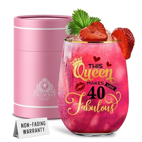 Image of CROWNLY CRYSTAL® 40th Birthday Gifts for Women Gin Personalised Stemless Wine Glasses Decorations Sister Cool Gifts
