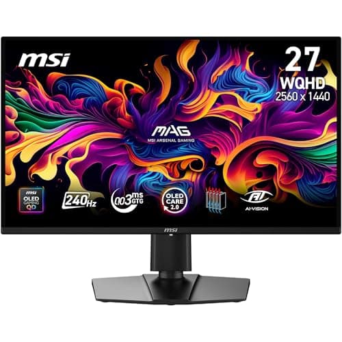 Image of MSI MAG 274QP QD-OLED X24 27-Inch WQHD Gaming Monitor, 2560 x 1440 Quantum Dot OLED Panel, 240Hz, 0.03ms, G-SYNC Compatible, AMD FreeSync Premium, HDMI2.1, DP 1.4a, Tilt/Height Adjustable, Black
