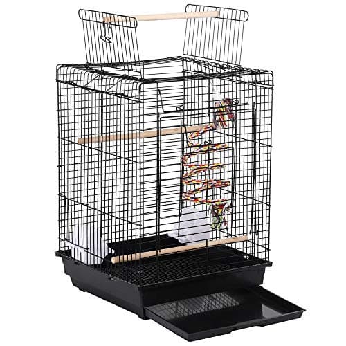 Image of costoffs Small Parrot Cage Travel Cage w/Open Play Top for Pet Birds Canary Parakeet Cockatiel Budgie Black