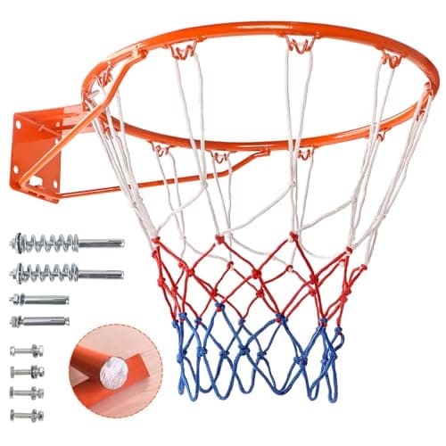 Image of Dripex Basketball Rim 18'' (45cm) Full size Replacement Outdoor Wall Door Mounted with All Weather Net Solid Steel 18 Inch (Orange)