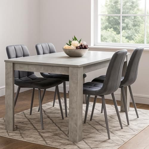 Image of KOSY KOALA Dining Table and Chairs Set for 4 Light Grey Dining Table with 4 Grey Velvet Chairs Modern Dining Room Furniture 117 x 77 x 75 cm