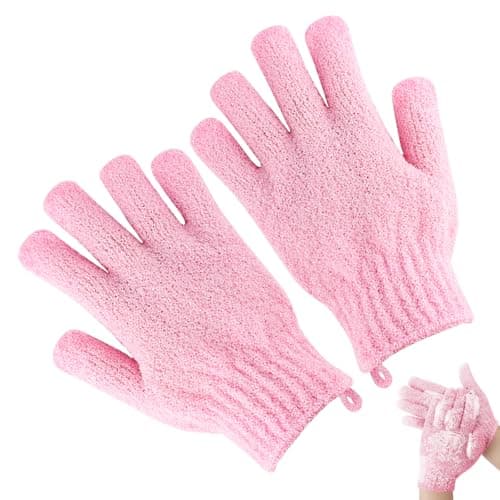 Image of 1 a Pair Exfoliating Gloves - Bamboo Shower Gloves - Bath and Body Exfoliator Mitts - Scrubs Away Ingrown Hair and Dead Skin - for Shower, Spa, Massage and Dead Skin Cell Remover - Pink