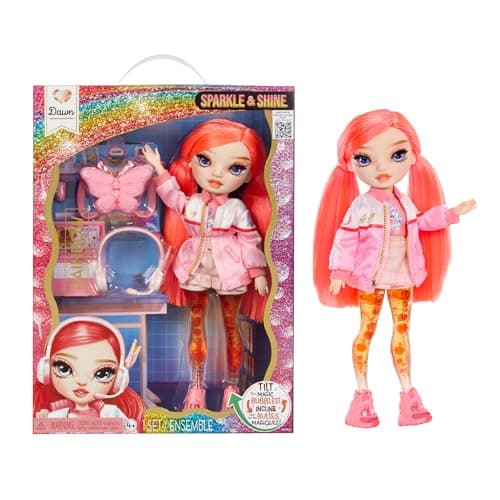 Image of Rainbow High Sparkle & Shine Doll - Dawn - 28cm Fashion Doll with Red Coral Hair and Magic Bubbles in Legs, Colour, Style, Play, Collectable, For Children Ages 4 to 12+