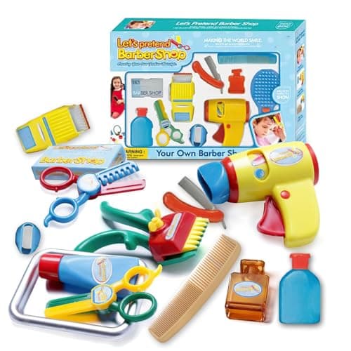 Image of xwin Kids Barber Shop Toy Set Fashion Hair Salon Pretend Play Toy for Children Barbershop Hairstyle Playset Kit for Boys and Girls Creative Hair Stylist Toy Set for Toddlers