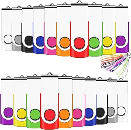 Image of USB Memory Stick 2GB Bulk 20Pack USB Sticks 2GB USB2.0 Flash Drive Swivel Design Pen Drive (Mixed Color With Lanyard)