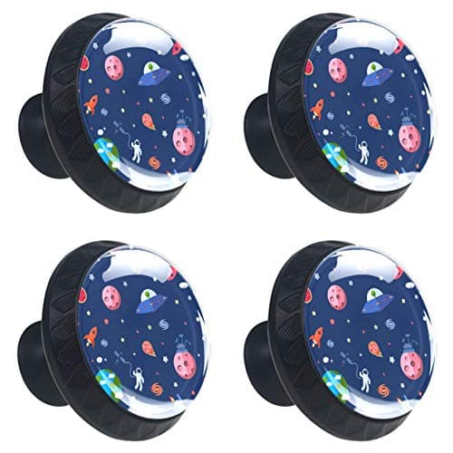 Image of Space Planets Stars Drawer Knobs Set of 4 - Multi Color Cabinet Kitchen Glass Drawer Knob and Decorative Wardrobe Pull Handle Cupboard Home Decor Drawers