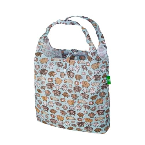 Image of ECO CHIC Lightweight Foldable Reusable Shopping Bag Water Resistant Tote Bag (Cute Sheep Blue)