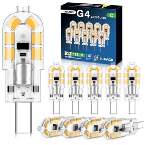 Image of QOJUX G4 LED Bulbs, 1W 173LM Class C Warm White 3000K, Equivalent to 20W Halogen Bulb, Bi-Pin Base Energy Saving G4 Bulb, AC/DC 12V, Non-Dimmable Non Flicker, for Chandelier, Home Lighting, 10 Pack