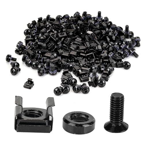 Image of Aramanara 100 Pack M6 x 16 mm Rack Mount Cage Nuts, Screws and Washers, Server Rack Screws, Square Insert Nuts and Bolts for Cabinets, Mounting Routers(Black)