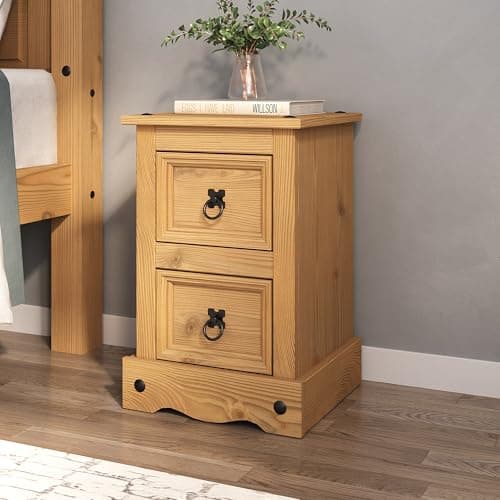 Image of Corona Bedside Table 2 Drawer Mexican Solid Waxed Pine